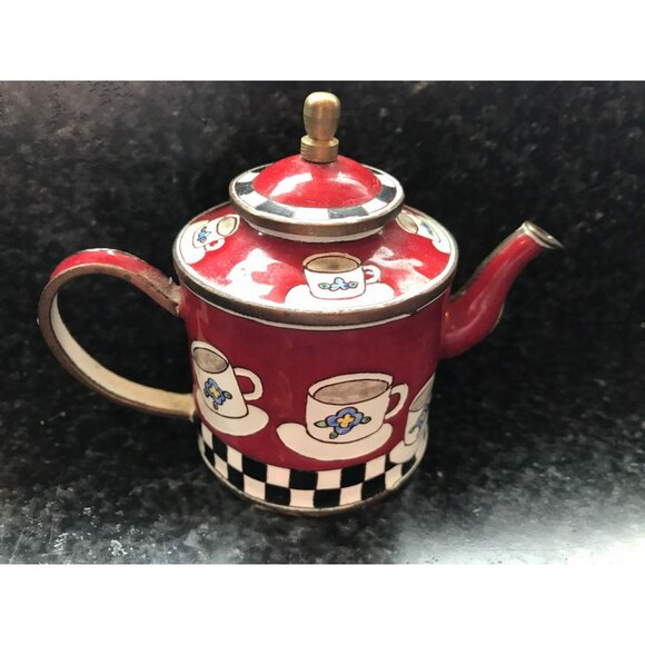 Vtg Pottery Hand Painted Teapot Empress Arts 1999 Decorative Miniature Tea Cups - Picture 1 of 9